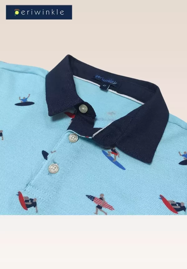 Imman Boys Printed Polo Pique With Chambray Collar