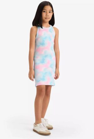 Girls Tie-Dye Pattern Ribbed Camisole Sleeveless Summer Dress B4489A825Sm